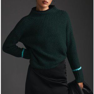 Anthropologie The Maeve Mock-Neck Color-Tipped Sweater Dark Green XXS